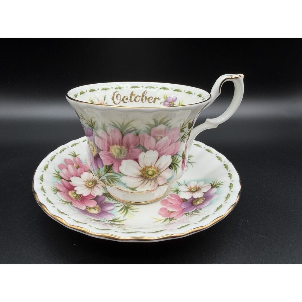 Royal Albert Flower of the Month Teacup & Saucer October Cosmos England Vintage